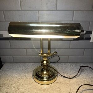Vintage Piano Banker Desk Lamp Brass Adjustable Head & Arm Extends 15.5 In